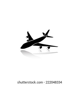 airplane icon - black vector illustration with reflection