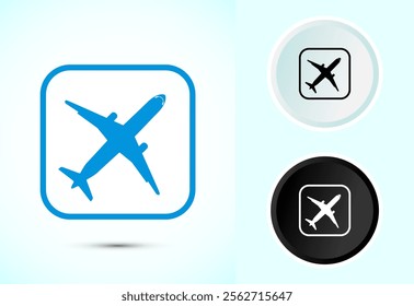 Airplane Icon Button Design Illustration. Flight Transport Sign. Travel, Holiday symbol
