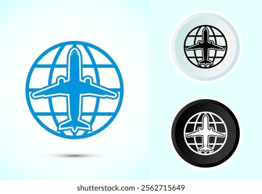 Airplane Icon Button Design Illustration. Flight Transport Sign. Travel, Holiday symbol