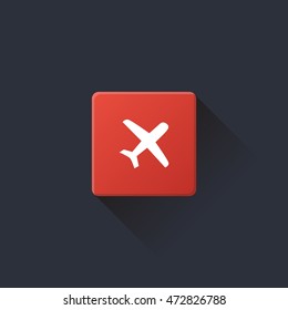airplane icon or button in flat style with long shadow, isolated vector illustration on transparent background