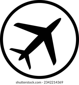 Airplane icon in a circle . Plane icon. Flight transport symbol. Vector illustration