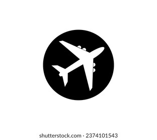Signo de círculo del icono del avión. Diseño vectorial de símbolo de transporte de vuelo e ilustración.

