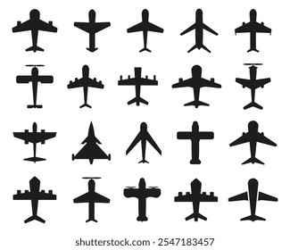 Airplane icon collection. Set of black plane silhouette icon. Aircraft, plane, airplane, jet icon collection