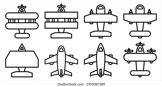 Colección de iconos de avión o ilustración vectorial, vector de símbolo de signo aislado. Colección de iconos vectoriales de estilo negro de alta calidad.