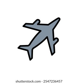 Icono de avión en estilo de color. Transporte de aviación despegue de pasajeros de viaje. Símbolo de avión, avión de pasajeros, diseño simple de avión. Ilustración vectorial aislada sobre fondo blanco.