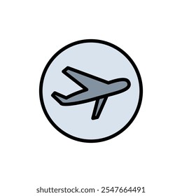 Icono de avión en estilo de color. Transporte de aviación despegue de pasajeros de viaje. Símbolo de avión, avión de pasajeros, diseño simple de avión. Ilustración vectorial aislada sobre fondo blanco.