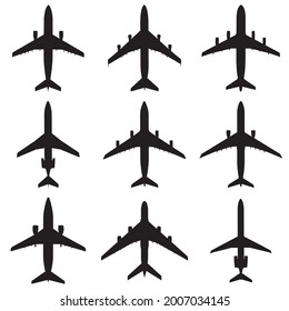 airplane icon commercial big aviation set silhouette aircraft