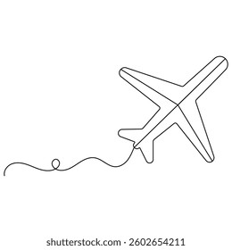 Airplane icon continuous one line drawing of outline vector illustration