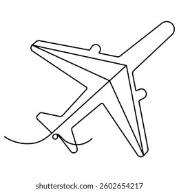 Airplane icon continuous one line drawing of outline vector illustration