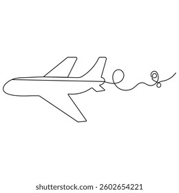 Airplane icon continuous one line drawing of outline vector illustration