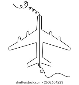 Airplane icon continuous one line drawing of outline vector illustration