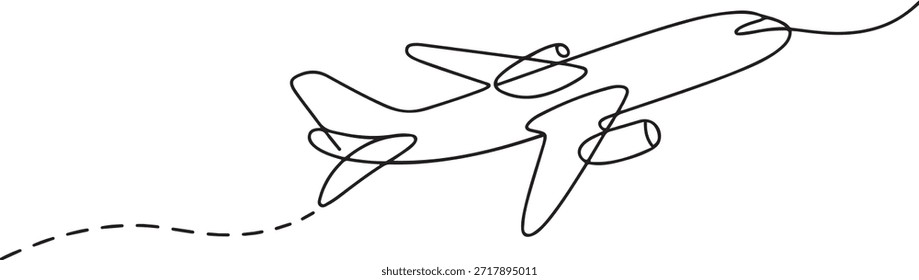 Dibujo de una línea continua de la Ilustración vectorial de contorno, un dibujo de línea continua de la trayectoria del avión. Concepto de negocios de viajes mundiales y vuelo internacional. dibujo de iconos de una línea
