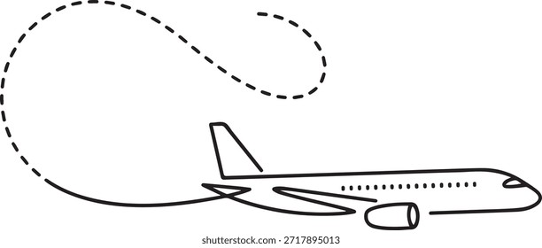 Dibujo de una línea continua de la Ilustración vectorial de contorno, un dibujo de línea continua de la trayectoria del avión. Concepto de negocios de viajes mundiales y vuelo internacional. dibujo de iconos de una línea
