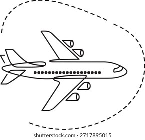 Dibujo de una línea continua de la Ilustración vectorial de contorno, un dibujo de línea continua de la trayectoria del avión. Concepto de negocios de viajes mundiales y vuelo internacional. dibujo de iconos de una línea
