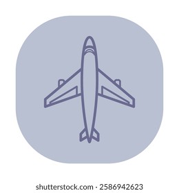 Airplane icon depicted from top-down view against gray background. Travel and movement concept