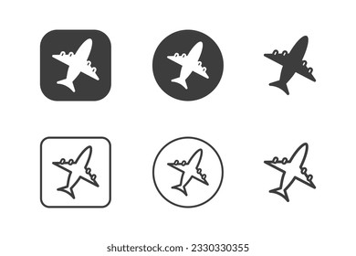Airplane icon design 6 variations. Travel icons set, Isolated on white background.