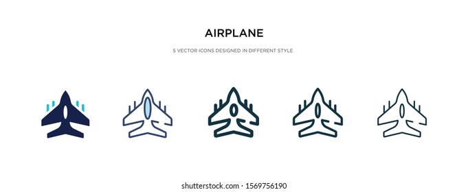 airplane icon in different style vector illustration. two colored and black airplane vector icons designed in filled, outline, line and stroke style can be used for web, mobile, ui