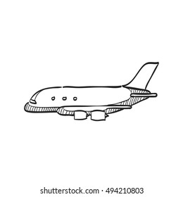 Airplane Icon In Doodle Sketch Lines. Aviation, Take Off, Business Travel 