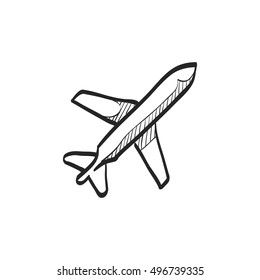 Airplane icon in doodle sketch lines. Aviation transportation take-off travel passenger top view