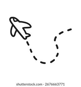 Airplane Icon with Dotted Flight Path for Travel and Navigation Hand Draw Line Art Vector