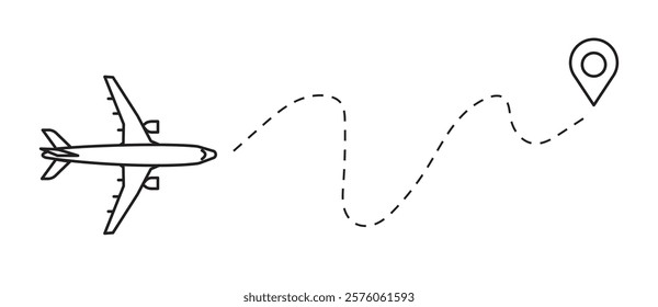 Airplane icon dotted route line vector illustration. Path travel line shapes. Flight route with start point and dash line trace for plane track.