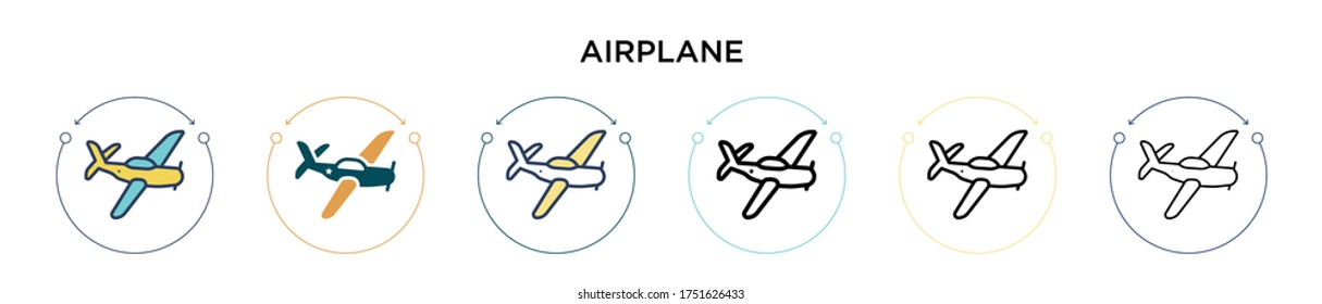 Airplane icon in filled, thin line, outline and stroke style. Vector illustration of two colored and black airplane vector icons designs can be used for mobile, ui, web