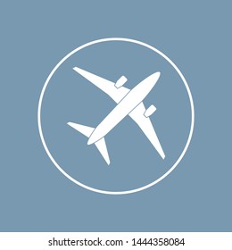 Airplane icon flat design on blue background. Vector illustration.