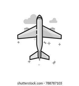 Airplane icon in flat outlined grayscale style. Vector illustration.