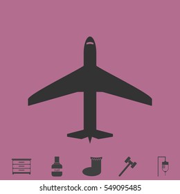 Airplane icon flat. Simple vector grey pictogram and bonus symbol