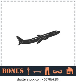 Airplane icon flat. Simple vector symbol and bonus icon