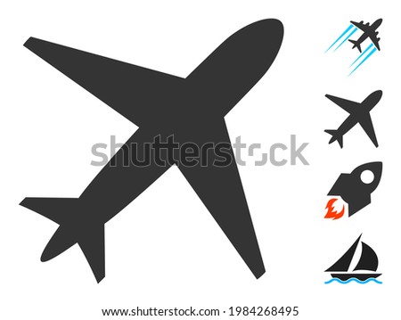 Airplane icon with flat style. Isolated vector airplane icon illustrations on a white background, simple style. Some similar icons appended.