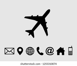 airplane icon flat symbol vector, with contact us set vector