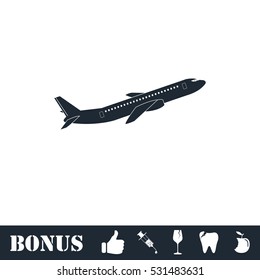 Airplane icon flat. Vector illustration symbol and bonus pictogram
