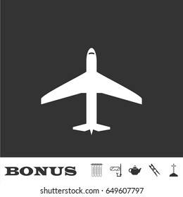 Airplane icon flat. White pictogram on black background. Vector illustration symbol and bonus icons