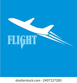 Airplane icon and flight text on blue background