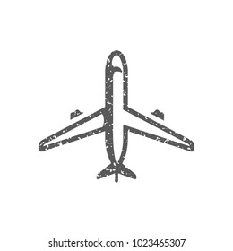 Airplane icon in grunge texture. Vintage style vector illustration.