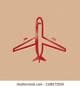 Airplane icon in halftone style. Grunge background vector illustration.