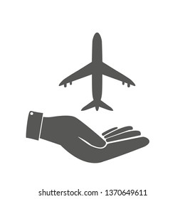 Airplane Icon in hand - vector icon