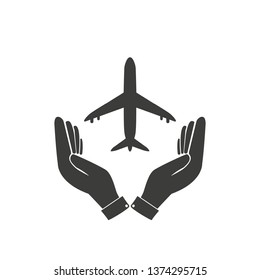 Airplane Icon in hand - vector icon