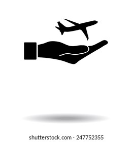 Airplane Icon in hand - vector icon