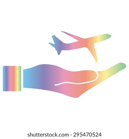 Airplane Icon in hand - vector icon 