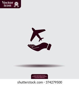Airplane Icon in hand - vector icon