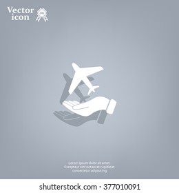 Airplane Icon in hand - vector icon