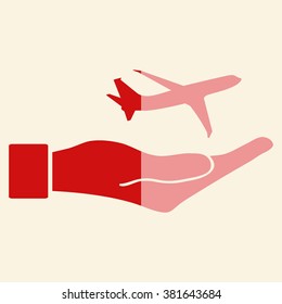 Airplane Icon in hand - vector icon 