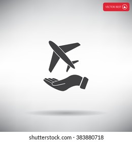 Airplane Icon in hand - vector icon