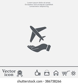 Airplane Icon in hand - vector icon