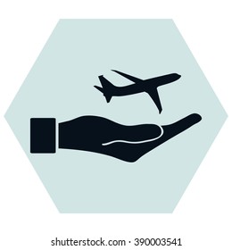 Airplane Icon in hand - vector icon 