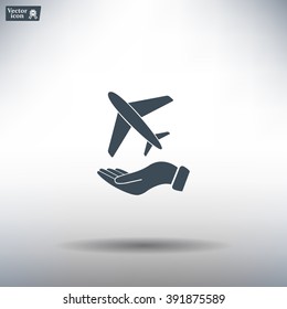 Airplane Icon in hand - vector icon