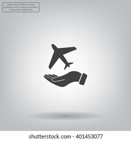 Airplane Icon in hand - vector icon