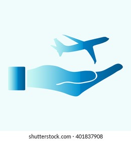 Airplane Icon in hand - vector icon